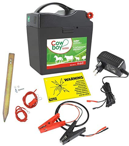 Eider 10045-800 Weidezaungerät Cowboy B 5000 Plus großes Anschluss-Set-230 V/12V/ 9V inklusive Gratis Warnschild