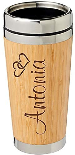 Schmalz® Isolierbecher Castries aus Bambus inkl. Gravur graviert, nachhaltig Holz Thermobecher mit Deckel Trinköffnung Bambus Edelstahl