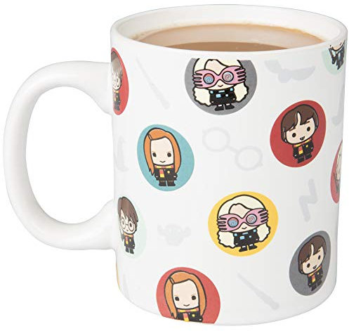 Seven20 - Tazza da caffè in ceramica, motivo: personaggi Chibi di Harry Potter, 325 ml, manico rosso