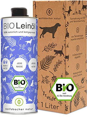 Wolfsbacher Natur Bio Leinöl – Hochwertiges Leinöl für Hunde und Katzen, kaltgepresst aus Deutschland, DE-ÖKO-060, Leinöl 1l