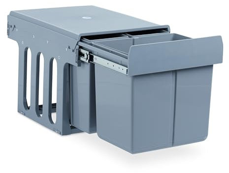 Relaxdays Pattumiera a Incasso da Cucina, Estraibile, Triplo Contenitore, 15 e 8 l, Plastica 35,1x34,3x48 cm, Grigio
