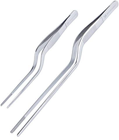 MSY BIGSUNNY Küchen-Pinzette, gekrümmt, 2 Stück Edelstahl Lebensmittel Pinzette (16 CM, 21 CM)
