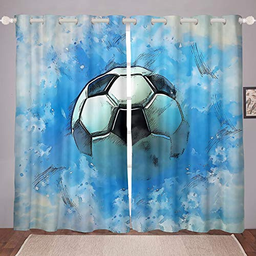 Cortinas de fútbol para Ventana, Acuarela,niños, niñas, Deportes, Ventanas, Juegos competitivos, tratamientos, W46 x L54