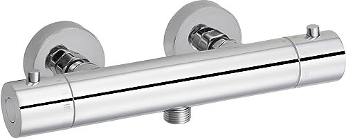 Saqu Essential Dusch-Thermostatarmatur - Messing - Temperaturbegrenzung - Wassersparfunktion - Konstante Temperatur - Chrom - 12 cm Herzabstand