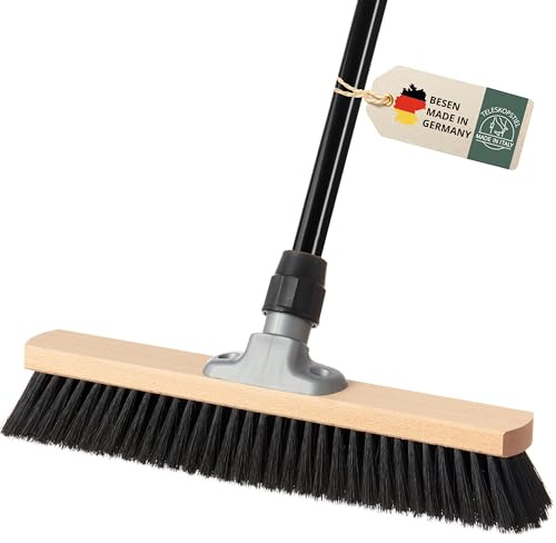 Saalbesen mit Stiel, Besen 40 cm breit und groß mit Teleskopstiel, ideal für Werkstatt, Werkstattbesen, Hallenbesen