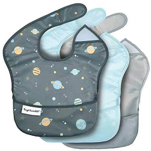 Tiny Twinkle Schmutzfestes Baby-Lätzchen – Wasserdichtes Kleinkind-Lätzchen für Jungen oder Mädchen – Verstellbarer Verschluss – Frei von PVC und BPA – Ideal für unterwegs (3er-Pack, Weltraum)