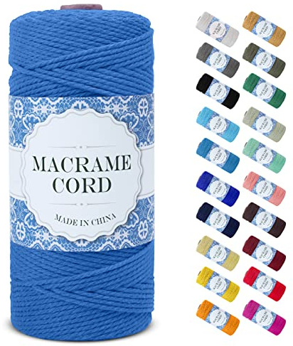 Uiopa Makramee Garn 2mm x 200m, Natürliche Baumwollgarn Baumwollkordel Farbig Baumwollschnur, Makramee-Garn Geflochten für DIY Basteln, Hängepflanze, Wandbehang, Weben Dekoration (Seeblau)