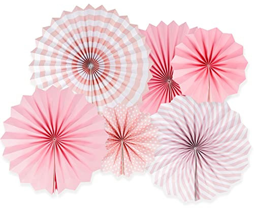 AIBAOBAO Décorations Papier pour Toutes Occasions - Lot de 6 Éventails Rose Clair, Éventails Nid d'abeille et Colorées - Parfait pour Mariage, Anniversaire, Baby Shower, Noël, Carnaval