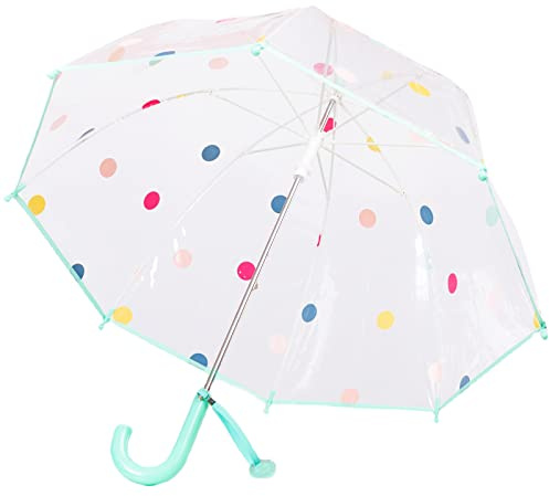 Meichoon ombrello trasparente per bambini Polka colorato pois cartoon abbellimento 8 ossa antivento e infrangibile lungo manico ad arco cupola push-pull verde aperto