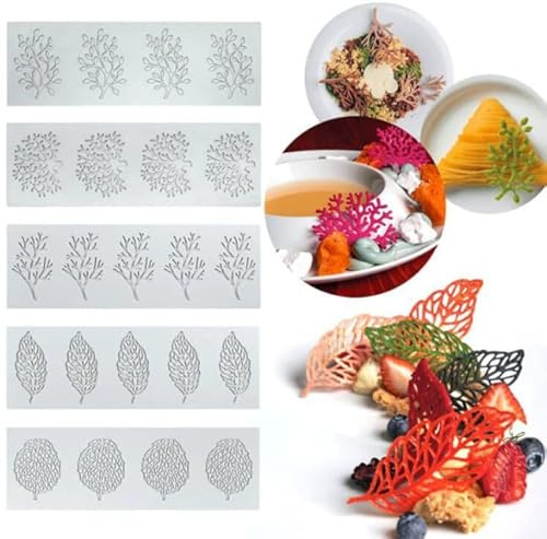 Auped 5Pcs Tappetino in Pizzo in Silicone,stampi per Fondente in Pizzo, stampi in Silicone per Decorazioni di Torte, 4 Fori Grandi Coralli,5 Fori Rami Grandi ECC per l'uso della Cucina