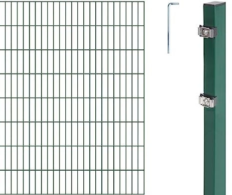 Alberts 654412 Doppelstabmattenzaun als 10 tlg. Zaun-Komplettset | verschiedene Längen und Höhen | kunststoffbeschichtet, grün | Höhe 200 cm | Länge 8 m