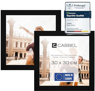 CABBEL Lot de 2 cadres photo 30x30 cm, noir, cadre stable en bois MDF, verre plexi incassable, à suspendre, idéal pour photos/images/collages