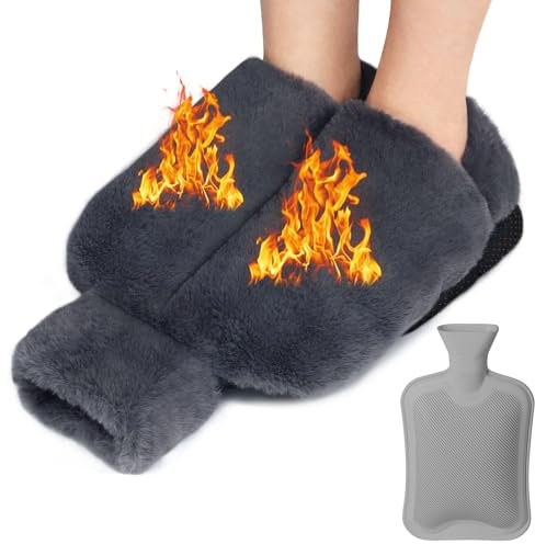 Fußwärmer Ohne Strom, 2L Groß Fußwärmer Wärmflasche Füße, 2 in 1 Fusswärmer Erwachsene Super Weich Fußwärmflasche, Winter Fußheizung Heizmatte für die Kalte Füße (Grau,38x32cm)