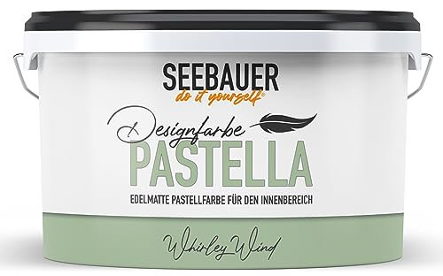 SEEBAUER diy Pastellfarbe PASTELLA Grün 2,5L (Whirley Wind) Edelmatte Wandfarbe Hellgrün - Innenfarbe sehr hohe Deckkraft - Matt, Abwaschbar und Tropffrei