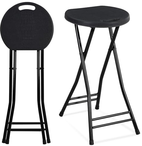 Suzile 2 Pcs 24 Inch Tall Folding Chair Portable Plastic Stool Chair Heavy Duty Foldable Bar Stools with Handle for Adults Kitchen Counter Room Home Camping Indoor Outdoor, 300lbs Capacity (Black)