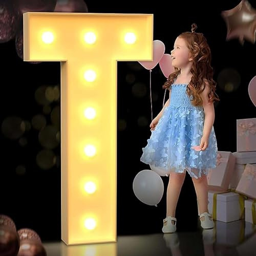 AAIRRA Wedding Decor 4FT Marquee Light Up Letters Large Marquee Letters LED Letter Lights Sign for Home Party Bar Wedding Festival Birthday Decorations Xmas Gifts Decoration,T,120CM