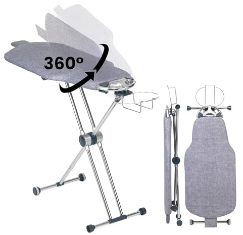 Dazzl 360° Dual-Sided Iron Board - Torso-Shaped Ironing Board Full Size with 8-Level Adjustable Height, Rotatable & Detachable Iron Holder, Garment Clips - HDPE Heat-Resistant Surface