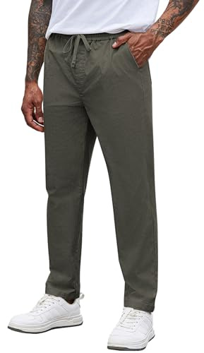 COOFANDY Herren Hose Modern Hose Schlupfhose Baumwolle Freizeithose Herren Lang Herrenhose mit Gummibund Chino-Hose mit Taschen Stretch Hose Armeegrün XL