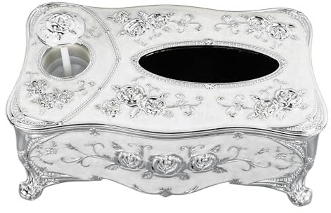 Taschentuchbox-Halter, 3D-Rosenmuster, Taschentuchbox-Abdeckung, Vergoldet, Elegantes Design, Taschentuchhalter, Papierhalter, Serviettenhalter Für Zuhause, Toilette, Bad, Familie, Büro, Party(Silber)