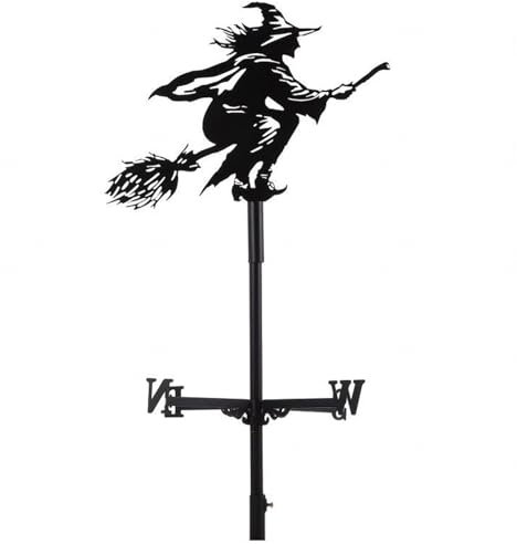 Witch and Wizard Decorations, Wetterhahn Dach, Schwarze Hexe Gartendekoration Metall, Hexe Wetterfahne, für Outdoor-Garten-Rasen-Yard-Dach-Dekoration