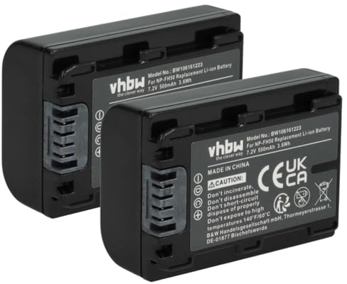vhbw 2x batteria sostituisce Sony NP-FH70 per videocamera camcorder (500mAh, 7,2V, Li-Ion) con infochip