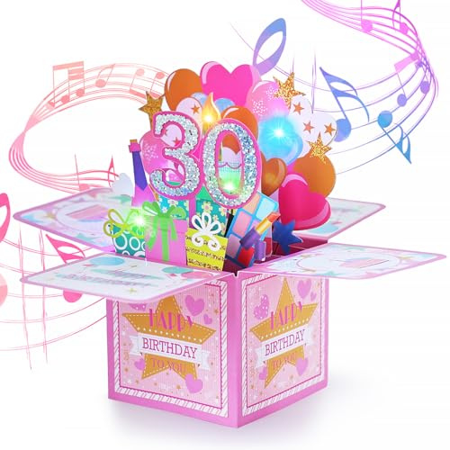 joyoldelf 30 år gammal kvinna födelsedagskort - 3D Pop Up musikaliskt gratulationskort, Grattis på födelsedagen present, perfekt för mamma, vän, mamma, syster, flickvän, följeslagare, familjefest