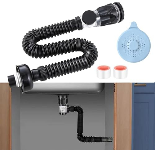 Abflussrohr-Kit für Waschbecken Abfluss, Siphon Geruchsdichte Waschbecken Ablaufgarnitur Kit Mit Einziehbarem Flexiblem Abflussrohr, Pop-up Abflussstopfen, Bad Waschbecken Abfluss