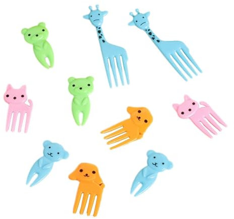 Wmool 10 Pcs Food Fruit Fork Picks for Kids Cute Animals Bento Box Decor Forks Cake Little Forks Dessert Forks Mini Cartoon Toothpick for Cake Dessert Pastry Party Supply
