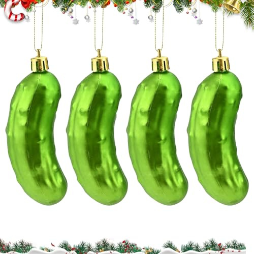 4pcs Weihnachtsgurke, Christbaumschmuck Gurke, 113mm Weihnachtsbaumanhänger, 2025 Lustiger Weihnachtsbaumschmuck Plastikgurke (Matt Grün).
