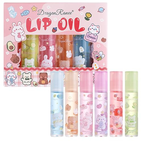 Bettinay 6 PCS Lip Gloss Sets for Teenage Girls, Cute Roll On Lip Oil for Kids, Mini Fruit Lipgloss Pack