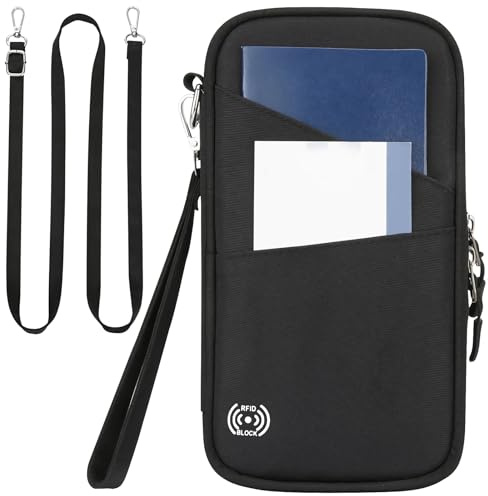 Casbomy Reisepass Tasche Reiseunterlagen Organizer, Mit RFID Blocker Reisedokumententasche, Wasserdicht Passport Tasche, Reisedokumente Ausweise Kreditkarten Organizer Dokumente(Schwarz)