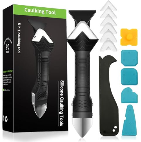Aplicador Silicona Herramienta, Juntas Azulejos 5 en 1 Espátula Eliminador de Calafateo Cemento Rascador, Espatula Silicona para Juntas para Baño de Cocina (Blanco)
