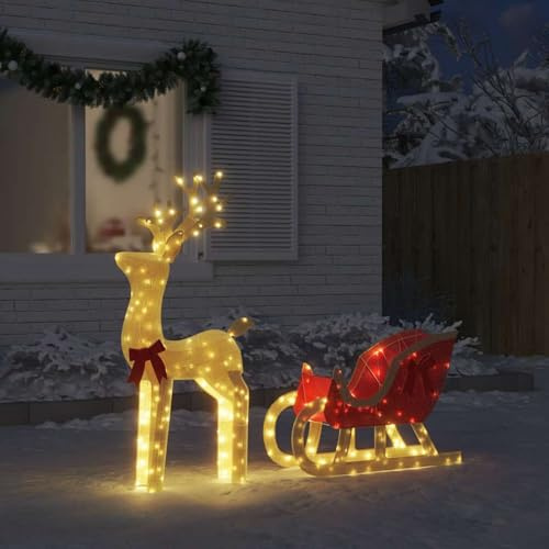 Gecheer Decorazione Natalizia Renna e Slitta 100 LED Bianco Caldo,Renne di Natale,Renna Natalizia Luminosa,Renne Luminose per Esterno,Decorazione Natalizia con Renna illuminata,P4019492