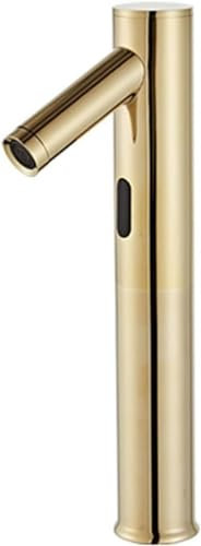 Grifo con sensor automático sin contacto para lavabo de baño, grifo de lavabo alto dorado, grifo con sensor de agua caliente y fría para lavabo