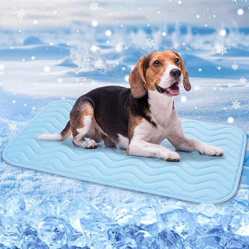 Baodan Dog Cooling Mat, 90x56 cm Washable Cool Mat for Dogs, Self Cooling Pads for Dogs Cats in Hot Summer, Blue