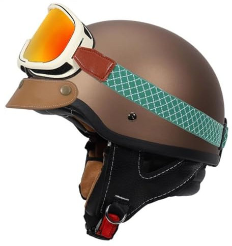 Moto Casque Jet Bols Vintage ECEDOT Homologué Demi-Casque De Mobylette Casque Face Ouverte avec Lunettes pour Scooter Chopper Homme Et Femme Casque De Sécurité D'été 6,M:57-58CM