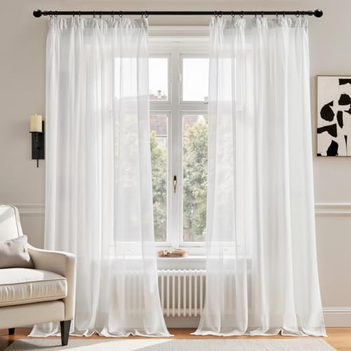 TOPICK White Net Curtains for Windows 90 Inch Drop, Sheer Curtains White Long Voile Curtain 2 Panels for Bedroom, Lightweight Privacy Curtains for Living Room, Kitchen, 55W x 90L Inches
