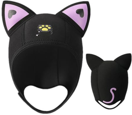 Cappuccio da immersione con orecchie di gatto, cappello da immersione in neoprene da 3 mm, per donne e bambini, design divertente e funzionale, per snorkeling, sport acquatici e immersioni