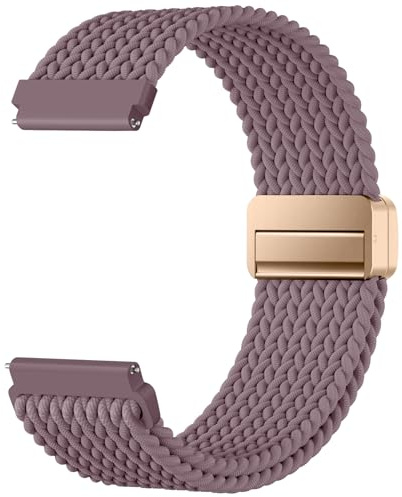 Mastten 18mm Nylon Elastisch Geflochten Magnet Smartwatch Uhrenarmband Kompatibel mit Garmin Venu 3S Armband - Venu 2S Armband, 18mm Sport Quick Release Armbänder für Damen Herren, Rauch Violett