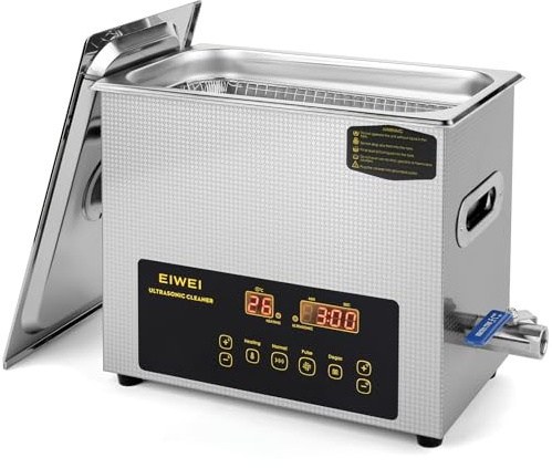 EIWEI Ultraschallreinigungsgerät 6L mit zwei Leistungsstufen (Voll-/Halbleistung), Heizung, Timer & Entgasungsfunktion – ideal für Vergaser, Bauteile, Schmuck, Brillen, Zahnprothesen, Leiterplatten