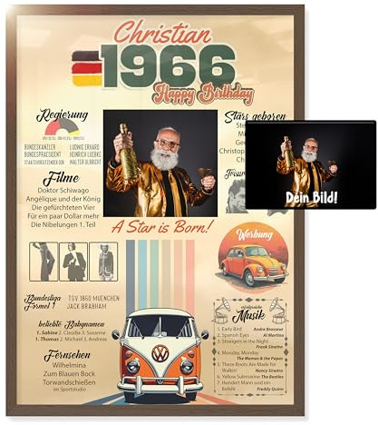myDreamwork® 1966 – Personalisiertes DIN A4 Poster zum 60. Geburtstag – Geburtstagskarte mit Foto, Namen & Wunschtext – Geschenkidee für Männer & Frauen – Hochwertig gedruckt & geliefert