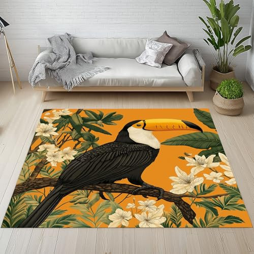 Generisch Tropische Tier Waschbarer Teppich 200x280 cm, Natur Dschungel Blumen Carpet Wohnzimmer Anti Rutsch Große Teppiche Schlafzimmer Weich Kurzflor Teppich Matte Kinderteppich sf1b011