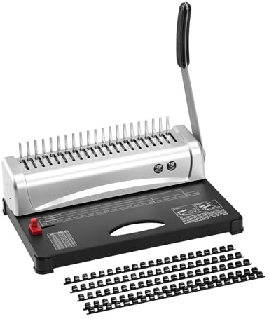 Bindegerät, Bindemaschine Kammbindemaschine 21 Löcher Bindung 450 Blätter Buchbindermaschine mit 100 PCS 3/8 '' Kammbinderücken für Schule und Büro