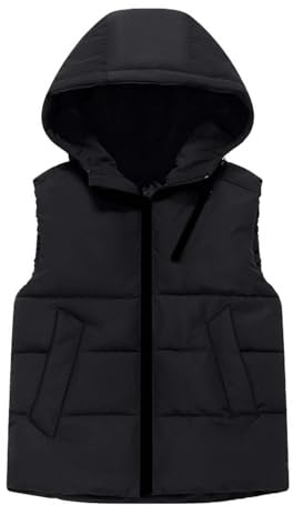 duxyoz Boys Girls' Gilets Puffer Vest Gilets Waistcoat Sleeveless Winter Coats Jacket With Hood Windproof Warm Puffy Vest Solid Color Padded Quilted Gilets Thermal Outwear Clothes 10-11 Years
