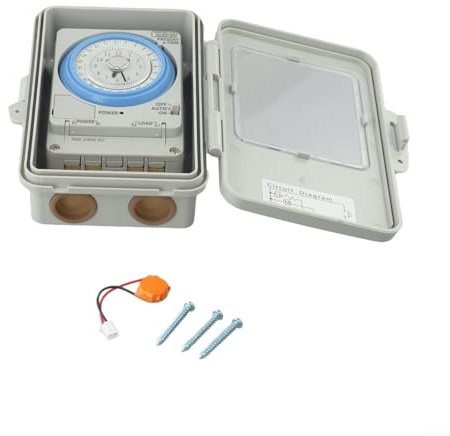 Zilimontt Waterproof Mechanical Timer Switch 24 Hour Daily Programmable AC100-250V 20A with 15 Minute Interval Setting, Heavy Duty Electrical Switch for for Water