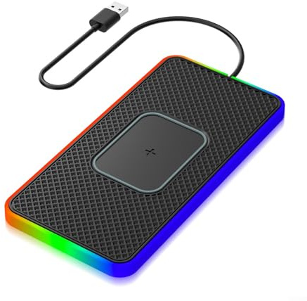 Chargeur de voiture sans fil 15 W pour voiture avec coussinet antidérapant et lumière de charge LED pour un placement sécurisé du téléphone (USB de 30 cm)