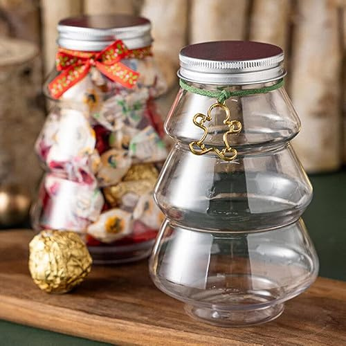 JIchuansnli 6PCS Clear Plastic Candy Boxes Christmas Tree Shaped Sweet Jar Christmas Favor Boxes Chocolate Treat Party Favor Jar Container Holders for Christmas Party Decorations