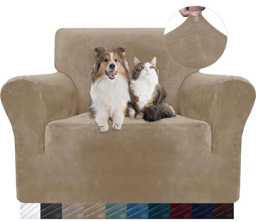 YSTELLAA Copridivano Velluto, Copripoltrona 1 Posto con Braccioli, Copridivano AntiGraffio Gatto, Copri Divano Elasticizzati, Copridivani Antimacchia Lavabile Antiscivolo Sofa Cover, Cammello