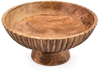 EDHAS Fruit Bowl, ciotola da portata rustica in legno per insalate, snack e decorazione da tavolo per cucina e tavolo da pranzo (25,4 x 25,4 x 12,1 cm)