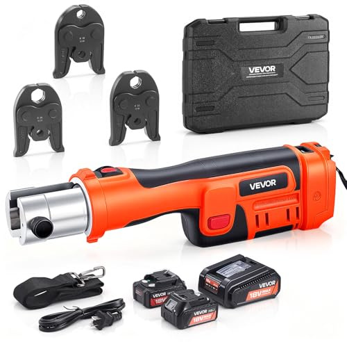 VEVOR Herramienta de Prensado de Tuberías 32 kN 18 V, Juego de Herramientas de Prensado para Tubos con Mordazas M15 M22 M28 Perfil M, Prensadora Inalámbrica para Fontanería Incluye Baterías Cargador